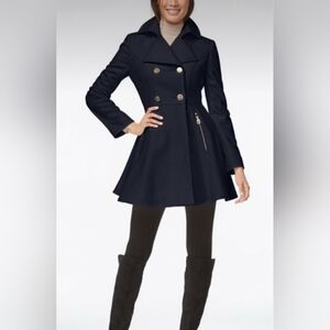 Laundry by Shelli Segal Black Fit-and-Flare Double-Breasted Coat SizeL/ P2P21